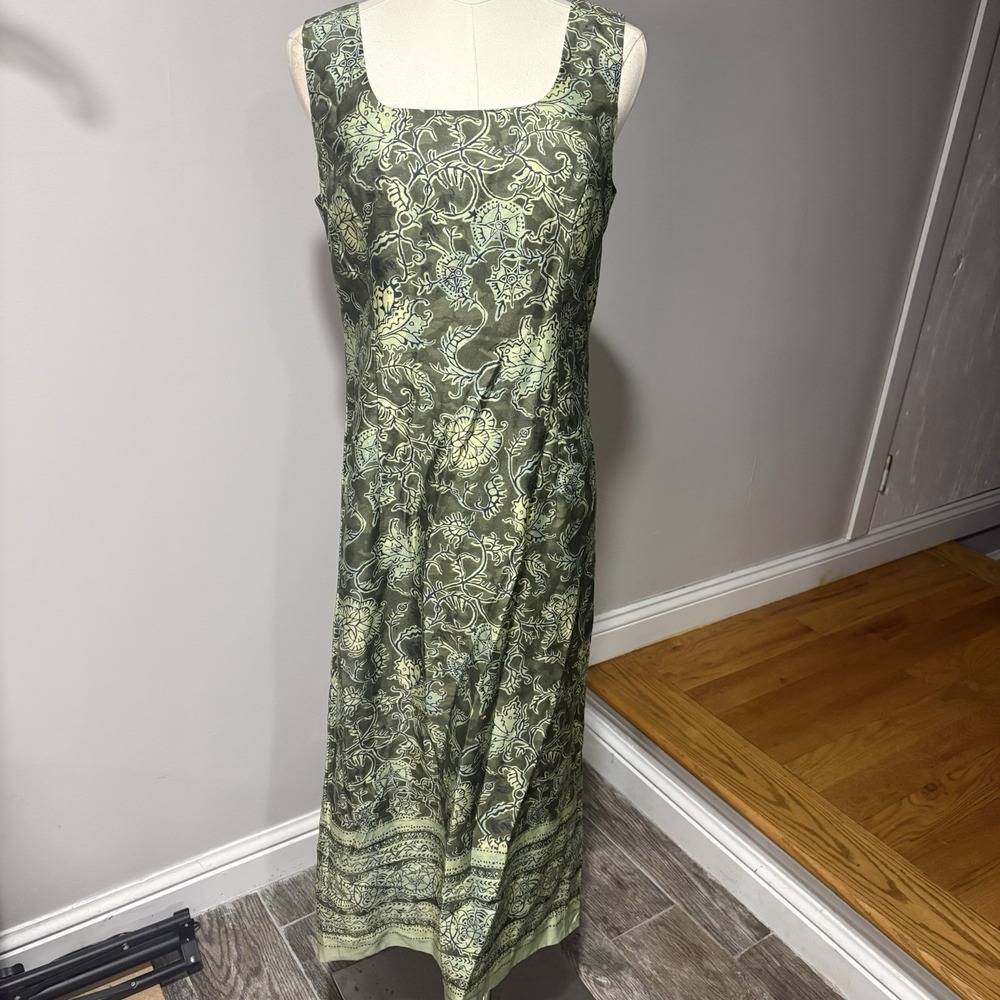 Peruvian Connection Sleeveless Green Maxi Dress sz 8 Cottage Bohemian Tropical